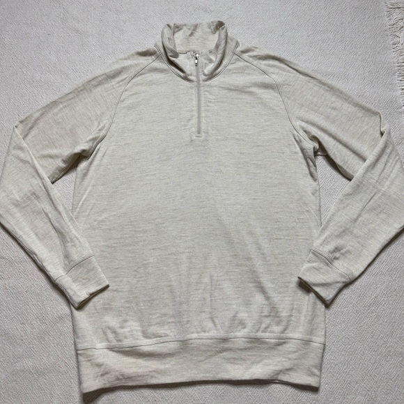 Wool Renown Men’s Llama Ivory Cream Mock Neck 1/4 Zip Up Sweater M - Picture 2 of 6